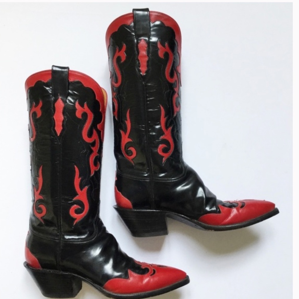 Glossy Black and Red Lucchese boots